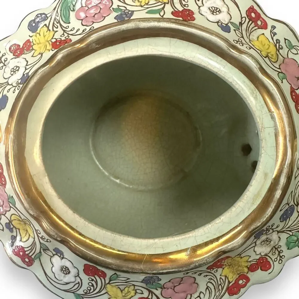 Sadler Teapot Vintage Made In England Green and Gold Guilded Floral Pattern